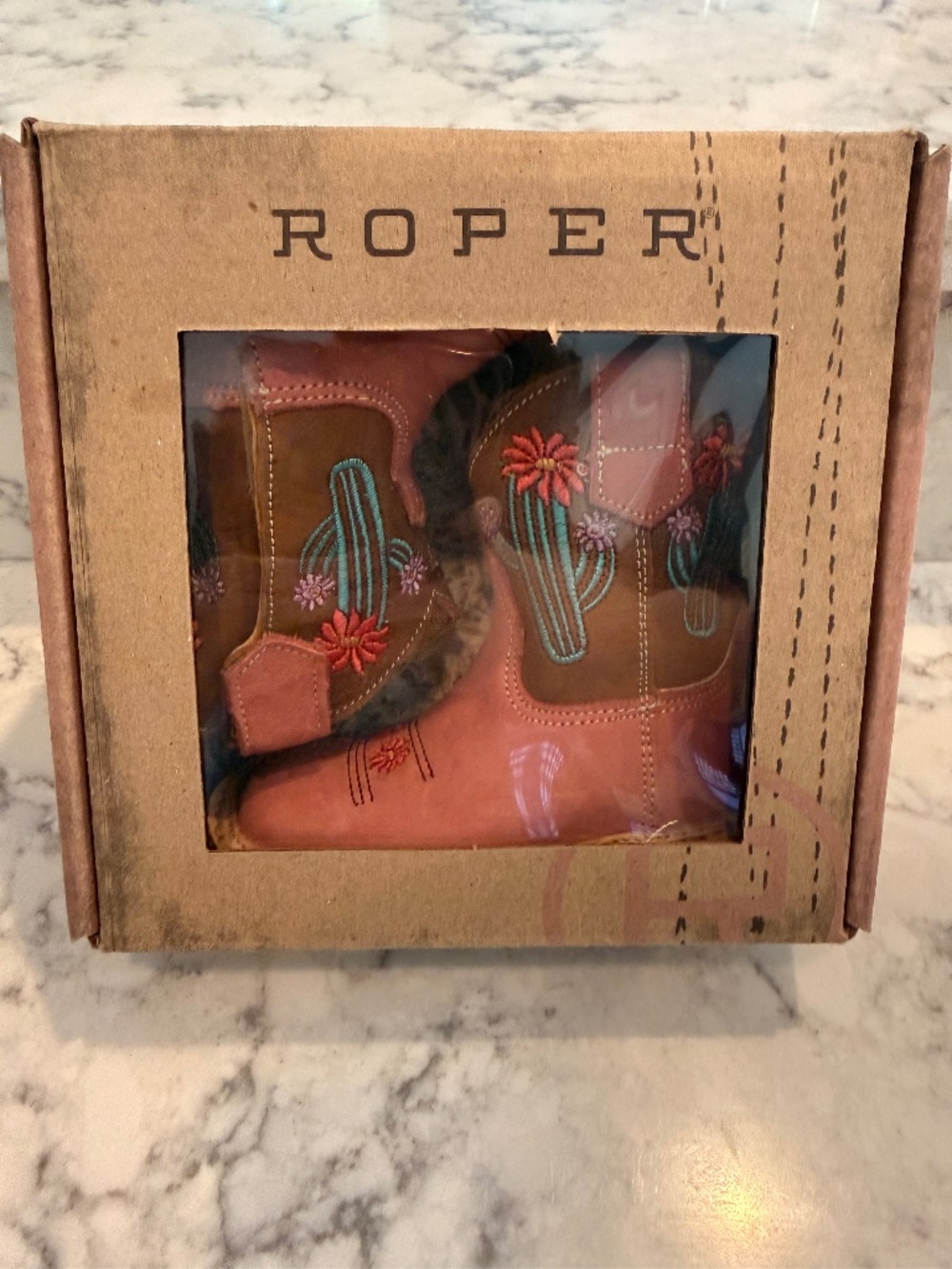Roper NIB Infant Girls Cowbabies Cactus Pink Leather Boots Size 3